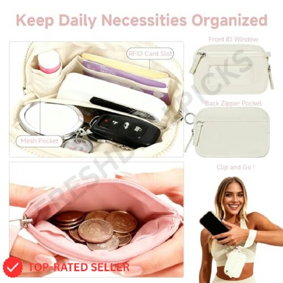 Phone Wrist Strap Dual Pouch Wristlet Wallet RFID ID Window Coin Pouch Keychain - Picture 5 of 8